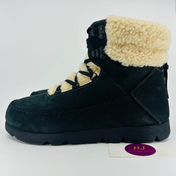 Manitobah Muklucks Women's Pacific Hiker Black Leather Shearling Boots Size 11 - Picture 5 of 11